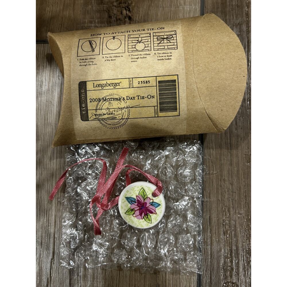 Longaberger 2008 Mothers Day Basket Ceramic Tie On NEW floral blooms
